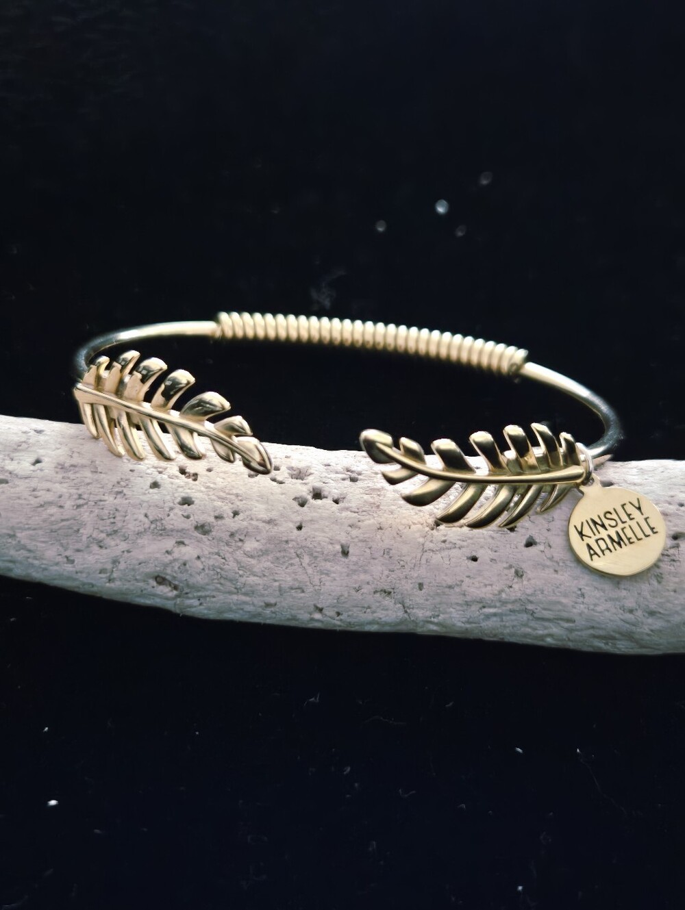 Kinsley Armelle Gold Leaf Open Cuff Bracelet with Branded Charm - Picture 1 of 8